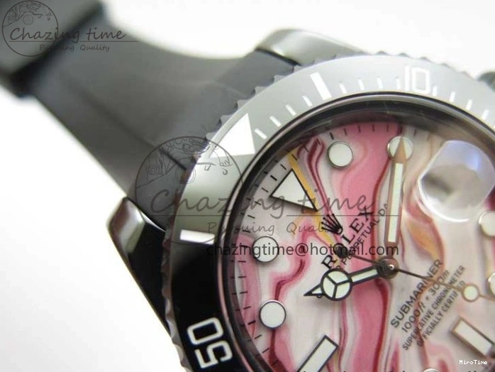 MiroTime 0201 Soft Submariner 40mm Black Ceramic 5GF Best Edition Pink Painting Dial on Black Rubber Strap SA 2472